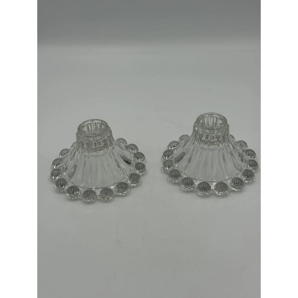 Vintage Anchor Hocking Boopie Berwick Clear Glass Bubble Candlestick Holder (2)